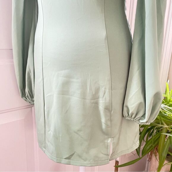 Kendall & Kylie Bustier Slit Satin Women's Mini Dress Sage Green (Size XS) - Picture 9 of 12